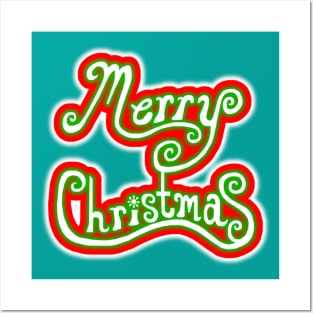 Glowing Merry Christmas Red White Green Posters and Art